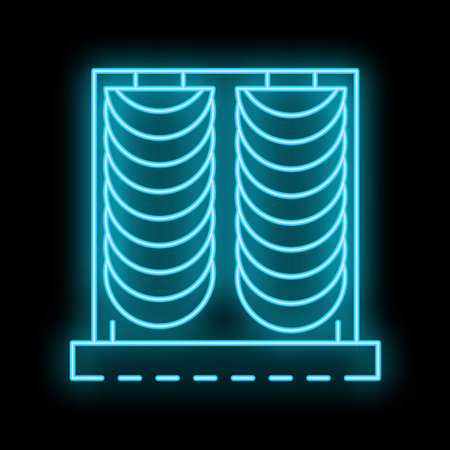 Glowing blue neon icon representing a cooling tower used in hvac and industrial systemsのイラスト素材