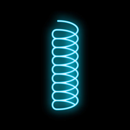Blue neon sign shaped like a spring glowing on a black backgroundのイラスト素材