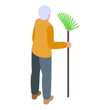 Senior man holding a rake isometric illustrationのイラスト素材