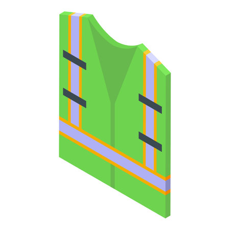 Green safety vest with reflective stripes ensuring worker visibility on industrial sites and roadsのイラスト素材