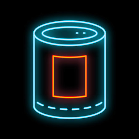 Neon sign of an aluminum can shining in the dark, with copy space on its front sideのイラスト素材