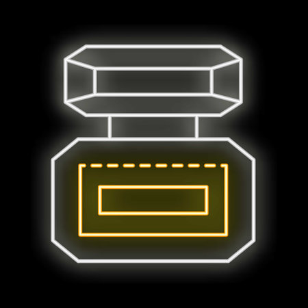Glowing neon line perfume bottle icon isolated on black background. Vector illustrationのイラスト素材