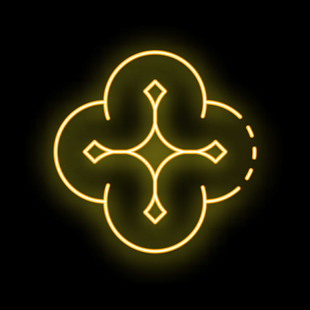 Golden neon light glowing in the dark showing an abstract geometrical shape, ideal for wallpaper backgroundsのイラスト素材