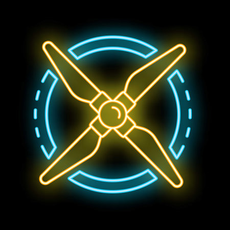 Neon sign representing a drone propeller rotating, ideal for signifying movement and technologyのイラスト素材