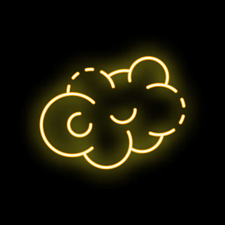 Yellow neon sign depicting a sleeping cloud, isolated on a black background, perfect for conveying concepts of sleep, dreams, and nighttimeのイラスト素材