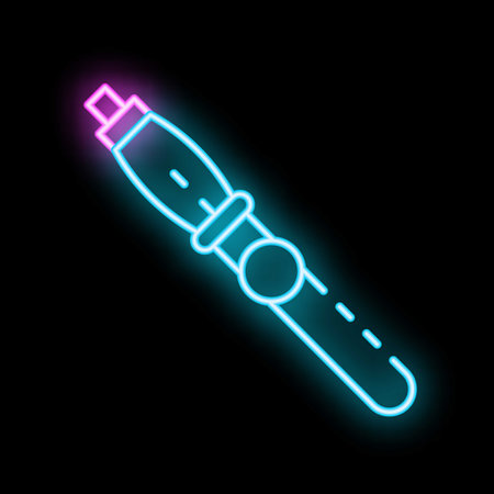 Neon sign of a modern electronic cigarette glowing on a black backgroundのイラスト素材