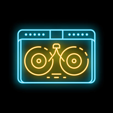 Bright neon sign representing a dj turntable, perfect for music related themesのイラスト素材