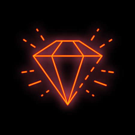 Shining red neon diamond glowing on black backgroundのイラスト素材