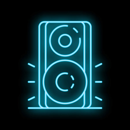 Neon sign representing a loudspeaker playing loud music on black backgroundのイラスト素材