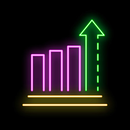 Neon sign depicting a growing chart with an upward arrow, symbolizing success, growth, and achievementのイラスト素材