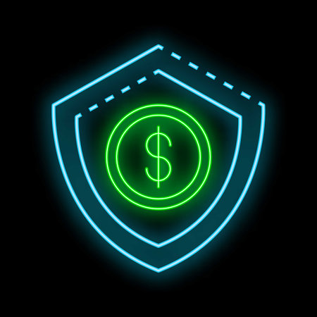 Glowing neon shield protecting dollar sign representing financial securityのイラスト素材