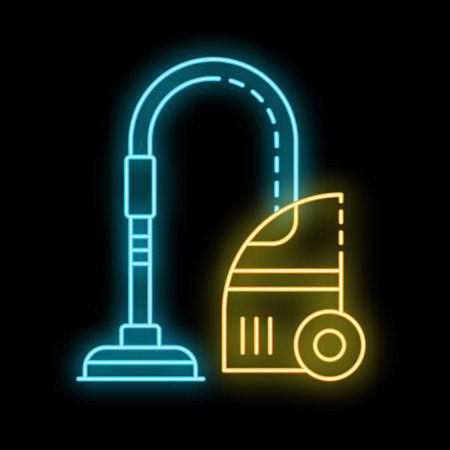 Glowing neon line vacuum cleaner icon isolated on black background. Vector illustrationのイラスト素材