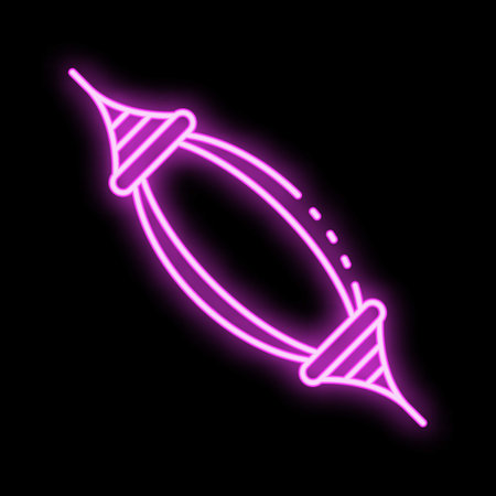 Neon sign in the shape of an oval with pointed edges is glowing in purple on a black backgroundのイラスト素材