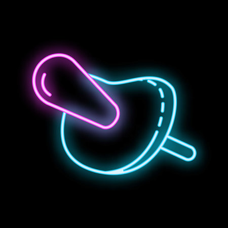 Colorful neon sign depicting a push pin, isolated on a black background