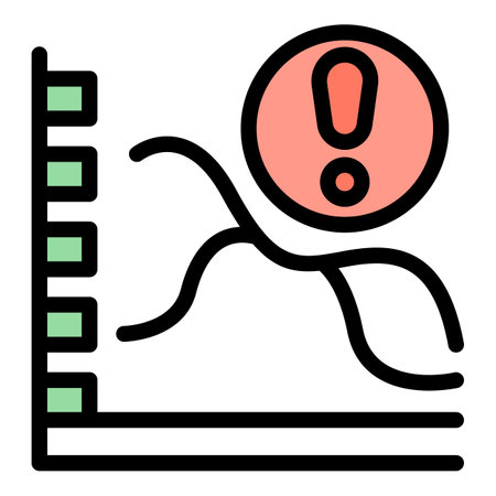 Simple line chart is showing a critical error with an exclamation point symbolのイラスト素材