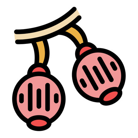 Two round christmas lights with a pattern hanging from a cable forming a christmas garlandのイラスト素材