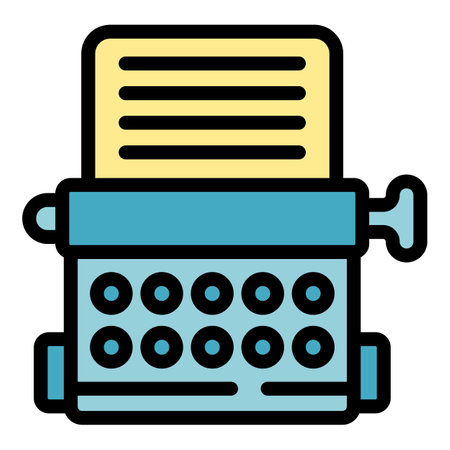 This icon features a blue typewriter printing a document, perfect for representing vintage writing or communicationのイラスト素材
