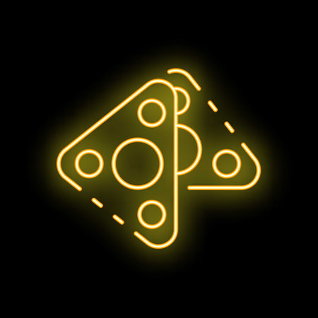 Yellow neon icon of two slices of swiss cheese glowing on black backgroundのイラスト素材