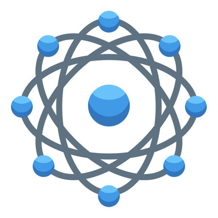 Atom structure showing electrons orbiting around nucleus, scientific illustrationのイラスト素材
