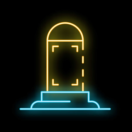 Glowing neon line grave with tombstone rest in peace rip icon isolated on black background vector illustrationのイラスト素材