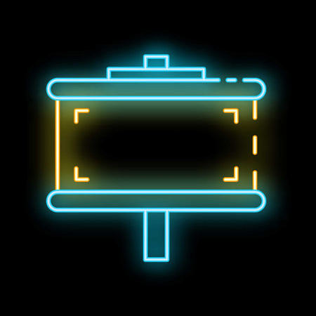 Glowing neon line projection screen icon isolated on black background business presentation visual aids office equipment vector illustrationのイラスト素材