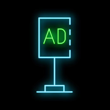 Neon billboard showing ad sign on black background for advertising industry conceptのイラスト素材