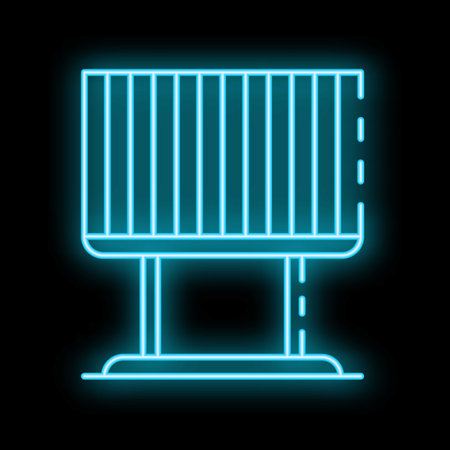 Neon blue billboard standing on black background, glowing advertising signのイラスト素材