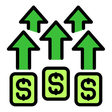 Green arrows pointing up above three dollar signs symbolizing increasing profitsのイラスト素材