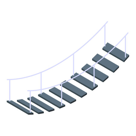 Wooden steps of a suspension bridge lead upwards, representing growth, progress, and overcoming challengesのイラスト素材