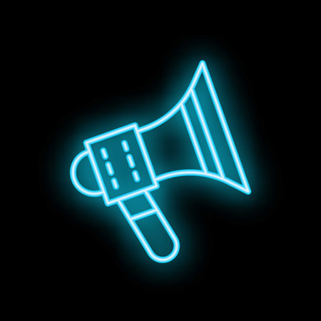 Neon blue megaphone glowing on a black background, perfect for any project needing a retro touchのイラスト素材