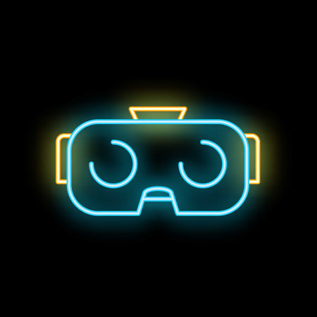 Blue and yellow neon icon of a vr headset glowing on a black backgroundのイラスト素材