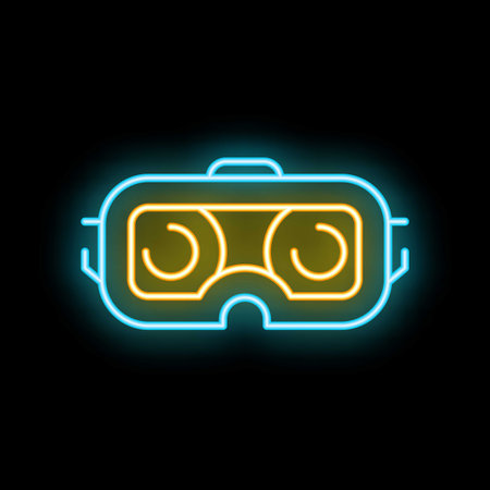 Vr virtual reality headset glowing neon icon illustration on black backgroundのイラスト素材