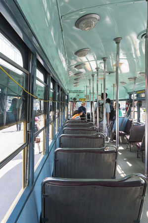 Visitors to Leslie Barns TTC (Toronto Transit Commission) were touring the 1951 PCC vintage streetcar on Doors Open Toronto 2016.のeditorial素材