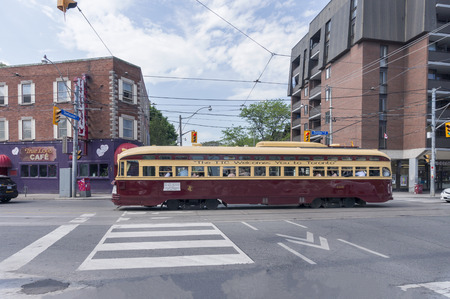 The 1951 vintage Toronto PCC streetcar, which has been restored by the employees of the TTC (Toronto Transit Commission), was giving visitors a tour on Doors Open Toronto 2016.のeditorial素材