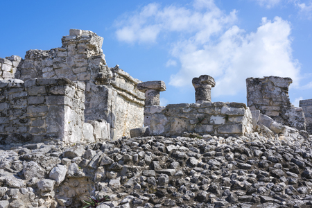 Ancient Mayan building ruins in Tulum, Mexicoの写真素材