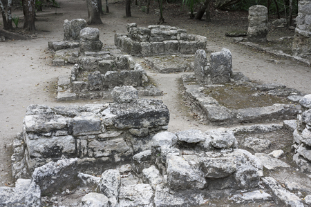 ancient stone architecture relics at Coba Mayan Ruins, Mexicoの写真素材
