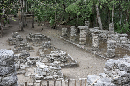 ancient stone architecture relics at Coba Mayan Ruins, Mexicoの写真素材