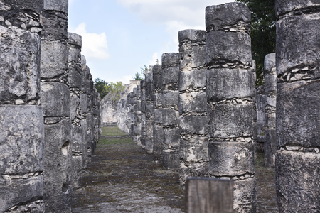 Columns in the Temple of a Thousand Warriors in Chichen Itza ruins, Maya civilization, Mexicoの写真素材