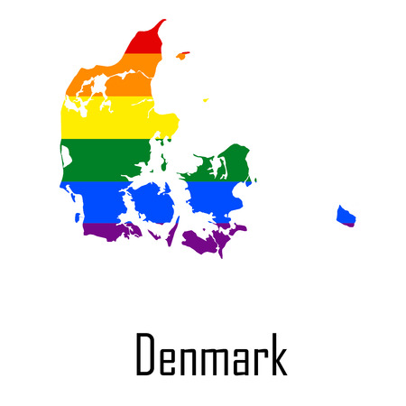 Vector rainbow map of Denmark in colors of LGBT - lesbian, gay, bisexual, and transgender - pride flag. In eps format.のイラスト素材
