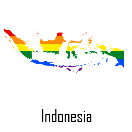 Vector rainbow map of Indonesia in colors of LGBT  のイラスト素材