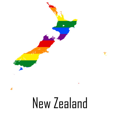 Vector rainbow map of New Zealand in colors of LGBT - lesbian, gay, bisexual, and transgende のイラスト素材