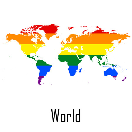 Vector rainbow map of World in colors of LGBT - lesbian, gay, bisexual, and transgender - pride flag. In eps format.のイラスト素材