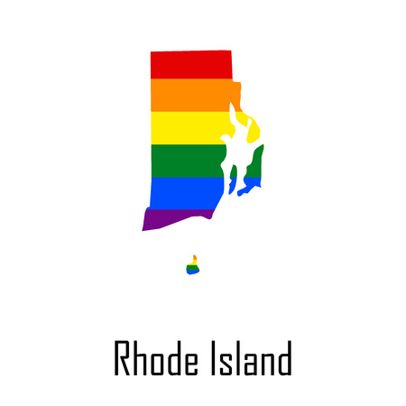 Vector rainbow map of Rhode Island in colors of LGBT - lesbian, gay, bisexual, and transgender - pride flag. のイラスト素材