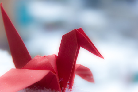 Closeup of paper cranesの写真素材