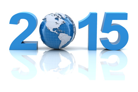 New year 2015 with globe, 3d render
