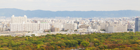 Panoramic view of Osaka city in daytime, Japanの写真素材