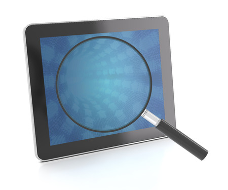 Digital tablet with magnifying glass, 3d renderの写真素材