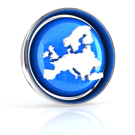 Icon with Europe map, 3d render, white backgroundの写真素材