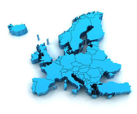 3d render of extruded Europe map with national bordersの写真素材