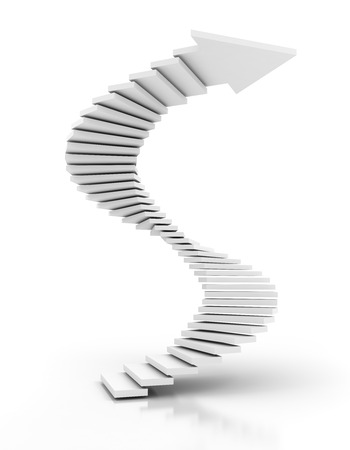 White spiral staircase arrow, 3d render, white backgroundの写真素材